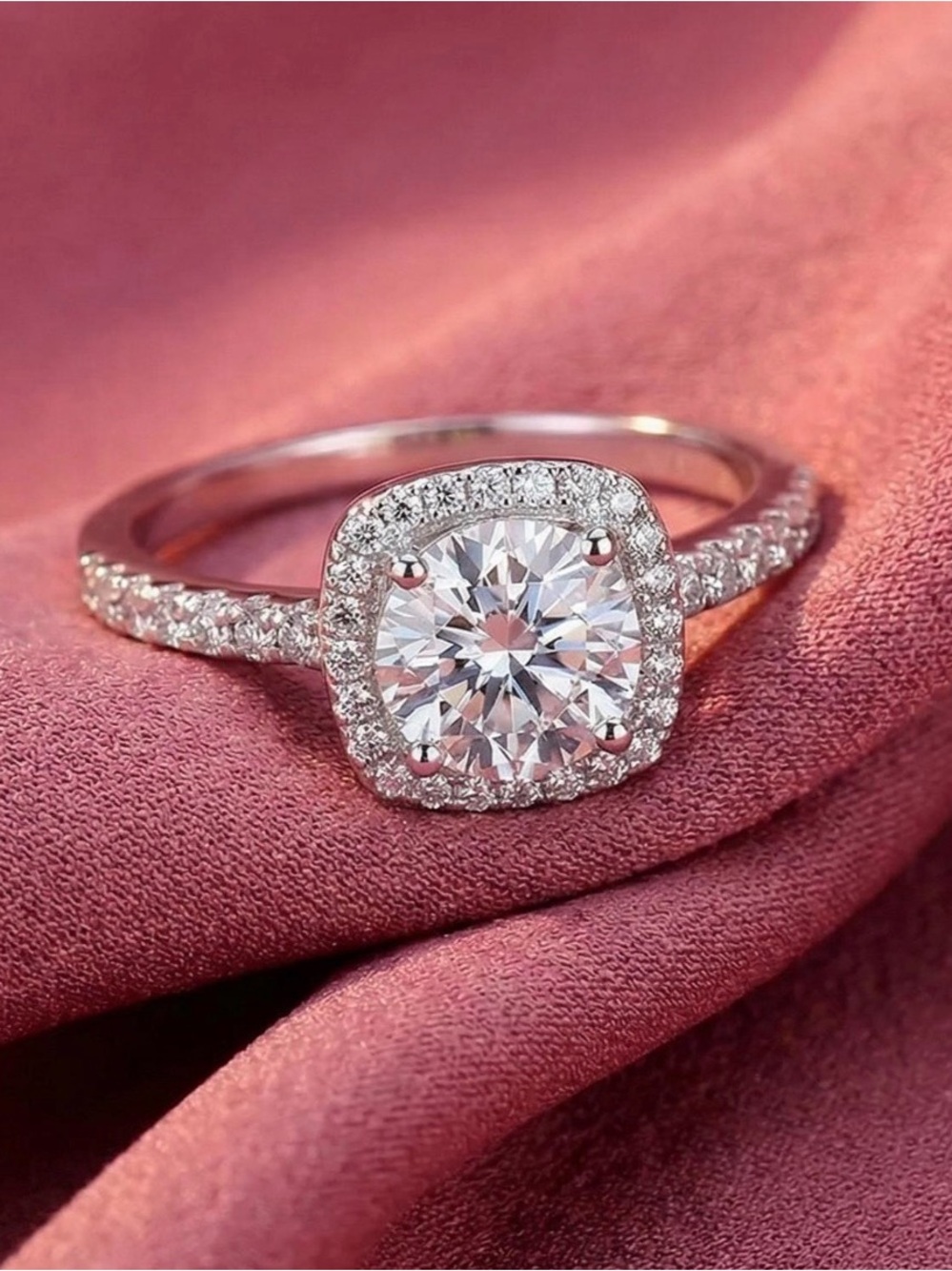 Halo Solitaire Engagement Ring in Silver with Clear Center Stone